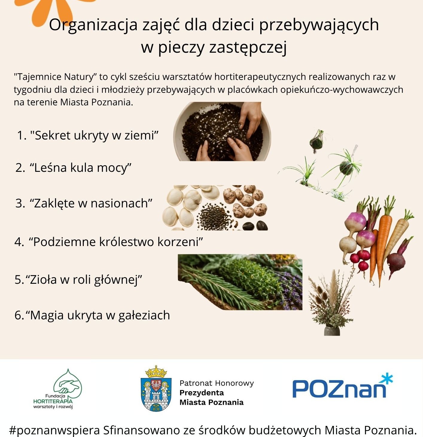 „Organizacja zajęć dla dzieci przebywających w pieczy zastępczej” pt. „Tajemnice natury – hortiterapia jako droga do sprawczości, dobrostanu i budowania relacji z przyrodą”